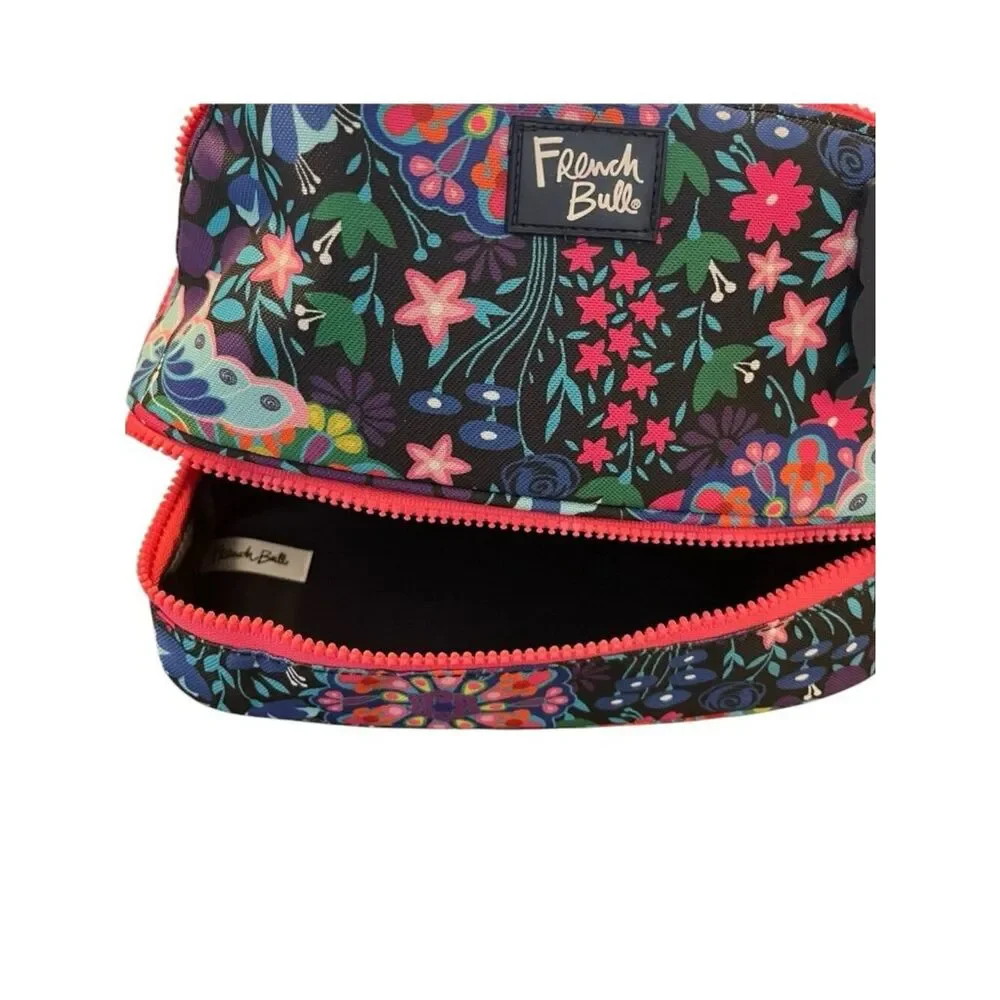 French Bull Dog Colorful Makeup Toiletry Travel Bag Two Compartment Floral New
